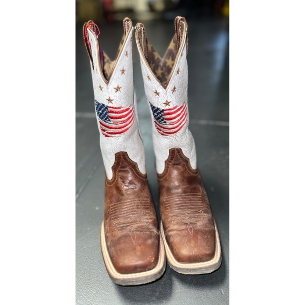 Ariat Circuit Patriot Brown White American Flag Western Boots Womens 8B - Picture 3 of 9